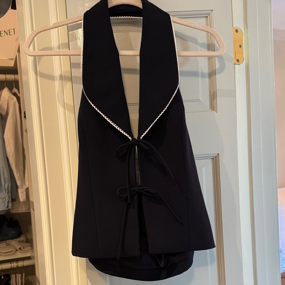 Zara Navy Tie Front Halter